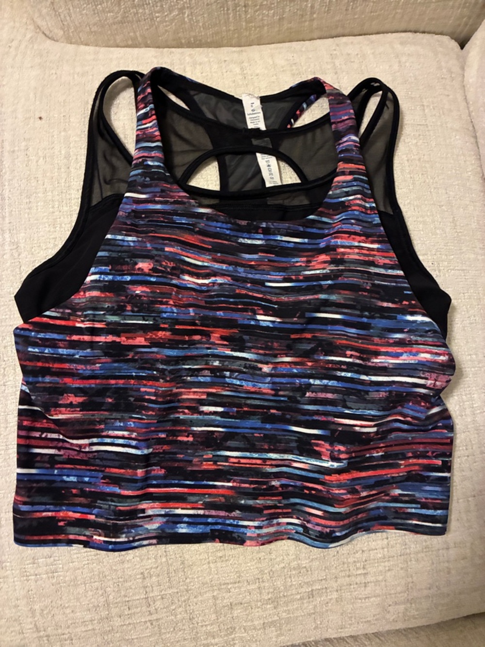 lululemon athletica Multicolor Striped Sports Crop Top with Black Mesh Back